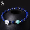 925 Sterling Silver Stone Beads Charms Bracelet Bangle for Woman 925 Silver Crystal Strand Bracelets Fine Jewelry
