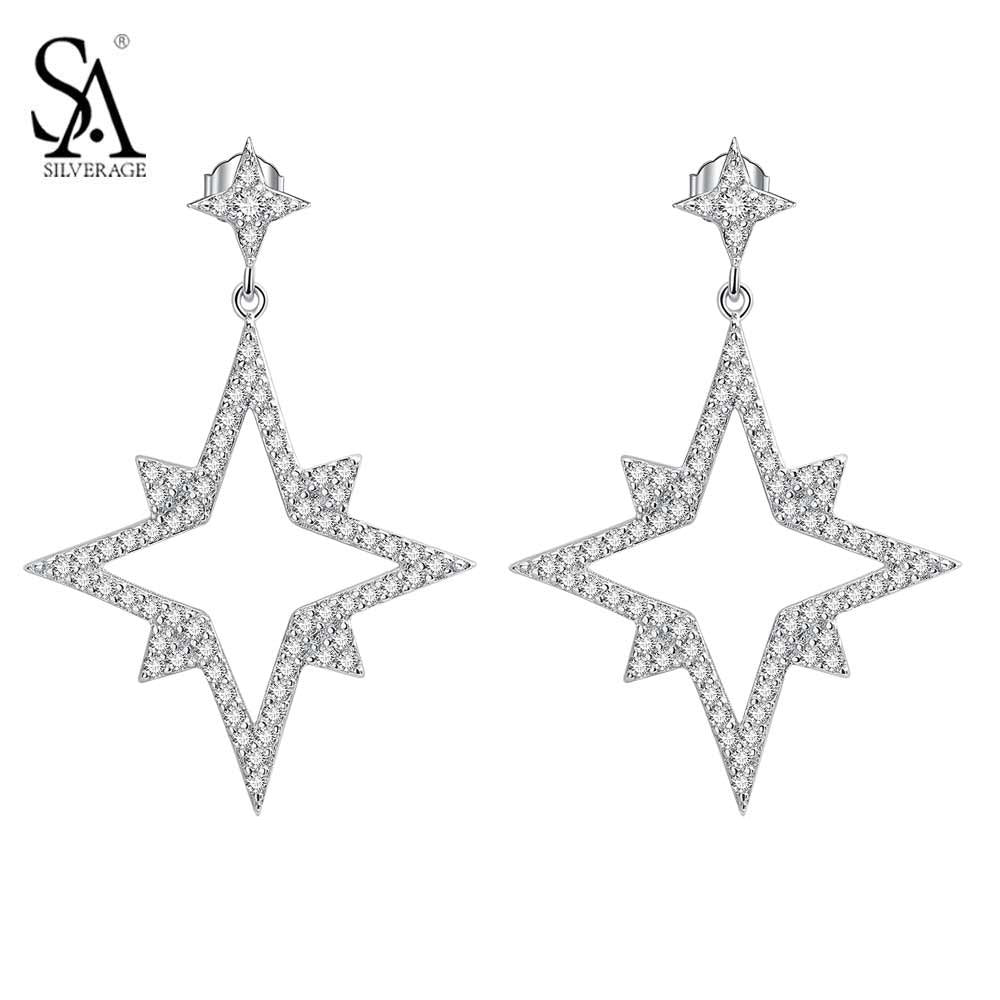 925 Sterling Silver Women Earrings Shining Star Drop Earrings Office Lady S925 Fine Jewelry Gift Women Accessory