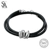 925 Sterling Silver Wrap Bracelets Bangles for Women Black Two Layer 925 Silver Wrap Bracelet