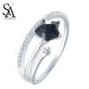 Authentic 925 Silver Jewelry Star Rings for Women Wedding Fine Jewelry Natural Black Gemstone Starry Sky Rings