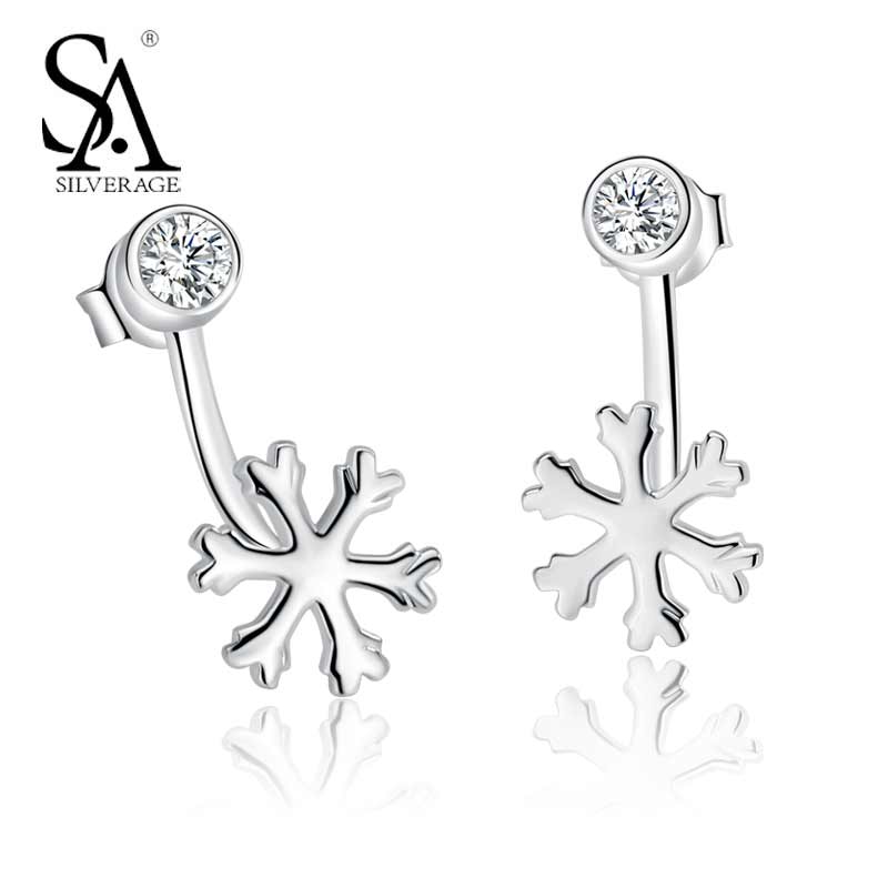 Authentic 925 Sterling Silver Stud Earrings for Women Snowflake Stud Earrings Brand Fine Jewelry Accessories