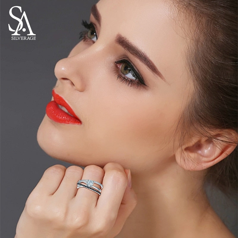 Authentic 925 Sterling Silver White/Black Zirconia Rings for Woman Gemstone Engagement Ring Silver 925 Jewelry