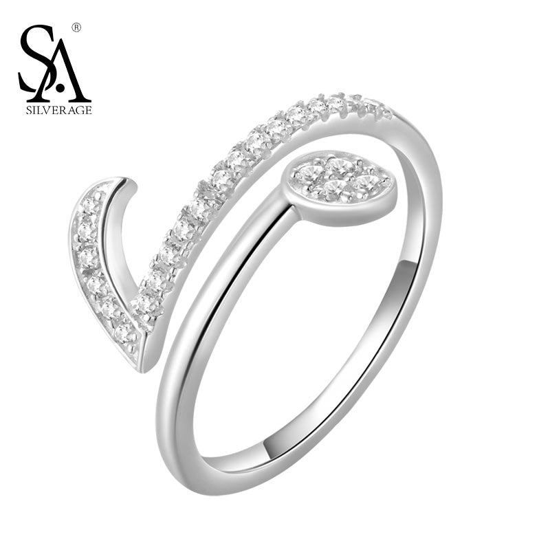 Authentic Sterling Silver 925 Music Note Winding Twisting Brand Cuff Adjustable Ring Woman&Lady Fine Jewelry