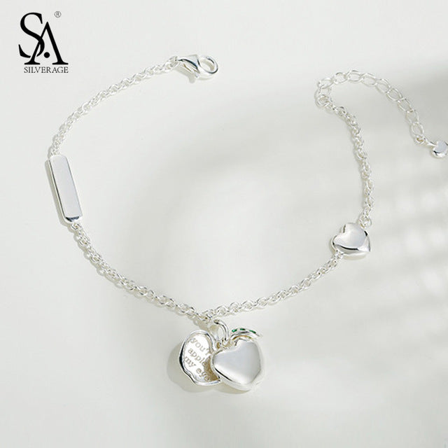 Bracelet Silver 925 Apple Charm Chain Bracelets Girl Genuine 925 Sterling Silver Jewelry Women Best Gift