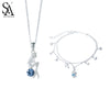 Classic 925 Sterling Silver Jewelry Sets Mermaid Pendant Necklaces & Chains Bracelet for Women Gift Blue AAA CZ