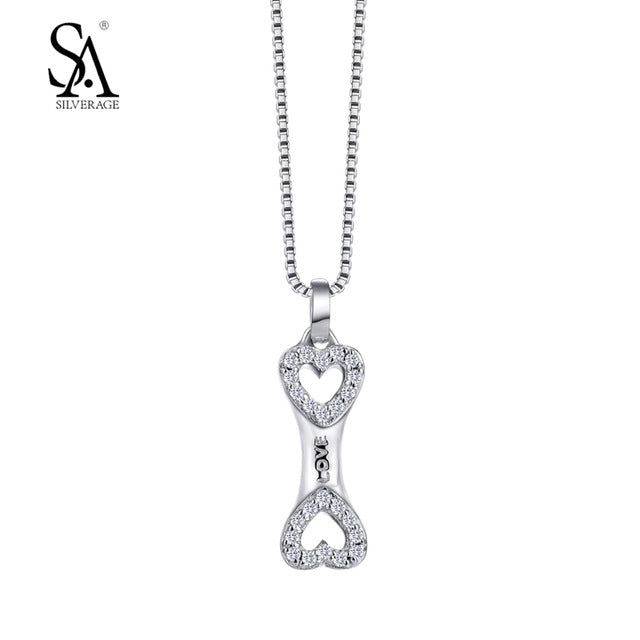Collier Argent Love Rib Bone Pendant For Women Real Pure 925 Sterling Silver Necklace Fine Jewelry Gift