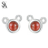 Earing Silver 925 Studs Little Bear Red Gemstone Sterling Silver Jewelry Earrings Women Birthd Gift