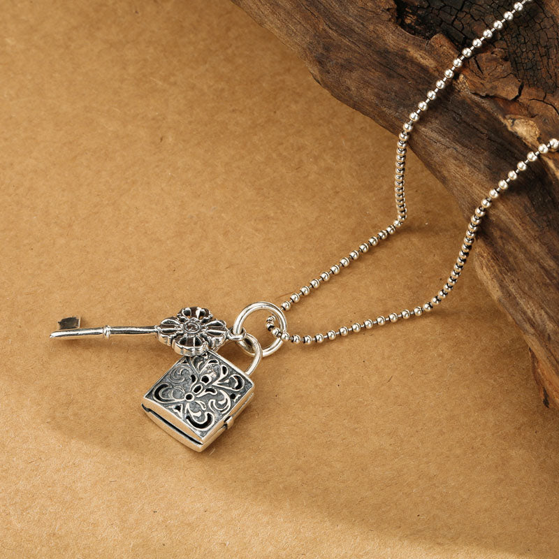 Key Chain Lovers' Vintage Pendant Necklaces 925 Sterling Sliver Long Necklaces Pendants For Women Fine Jewelry