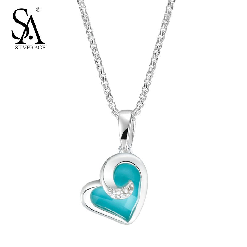 Love Heart Pendant 925 Sterling Silver Jewelry Women Turquoise Necklaces & Pendants Valentine Lover Gift Accessory