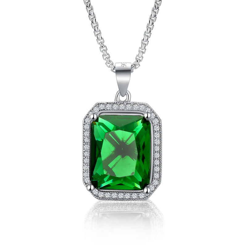Luxury Multicolor Gemstone Pendant Necklace 925 Sterling Silver Jewelry For Women Blue/white/ Green/ Red Color