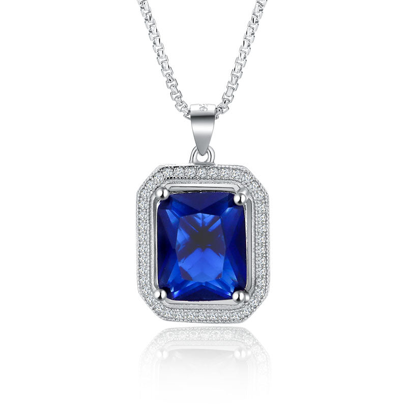 Luxury Multicolor Gemstone Pendant Necklace 925 Sterling Silver Jewelry For Women Blue/white/ Green/ Red Color