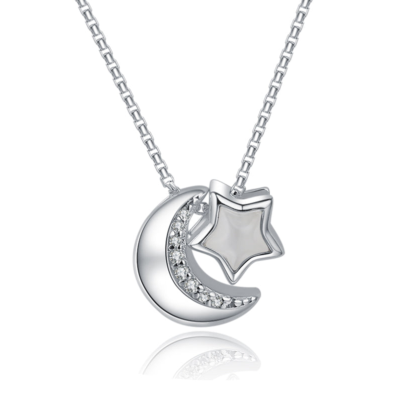Moon Star Pendants Necklaces For Women Jewely 925 Sterling Silver Blue Opal Three Types Of Pendants With Zircon