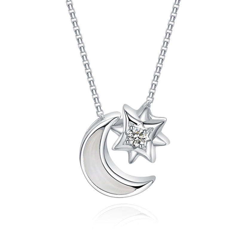 Moon Star Pendants Necklaces For Women Jewely 925 Sterling Silver Blue Opal Three Types Of Pendants With Zircon