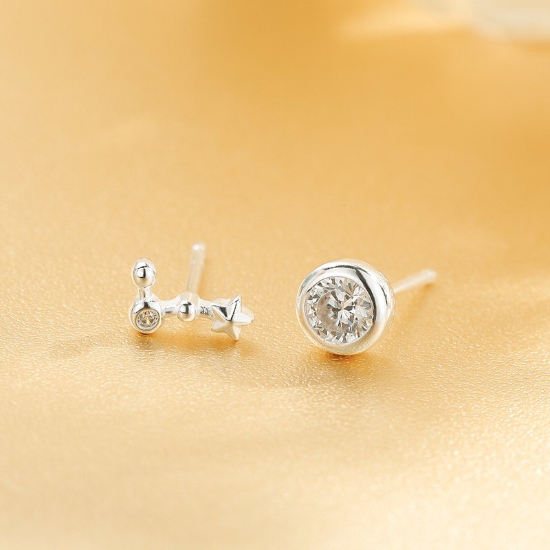 New 925 Sterling Silver Twelve Constellations Stud Earrings Fine Jewelry for Women Asymmetry Earrings Women Gift