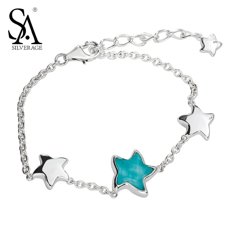 New Real 925 Sterling Silver Turquoise Bracelet star bracelet silver 925 jewelry women wedding gift with gift box