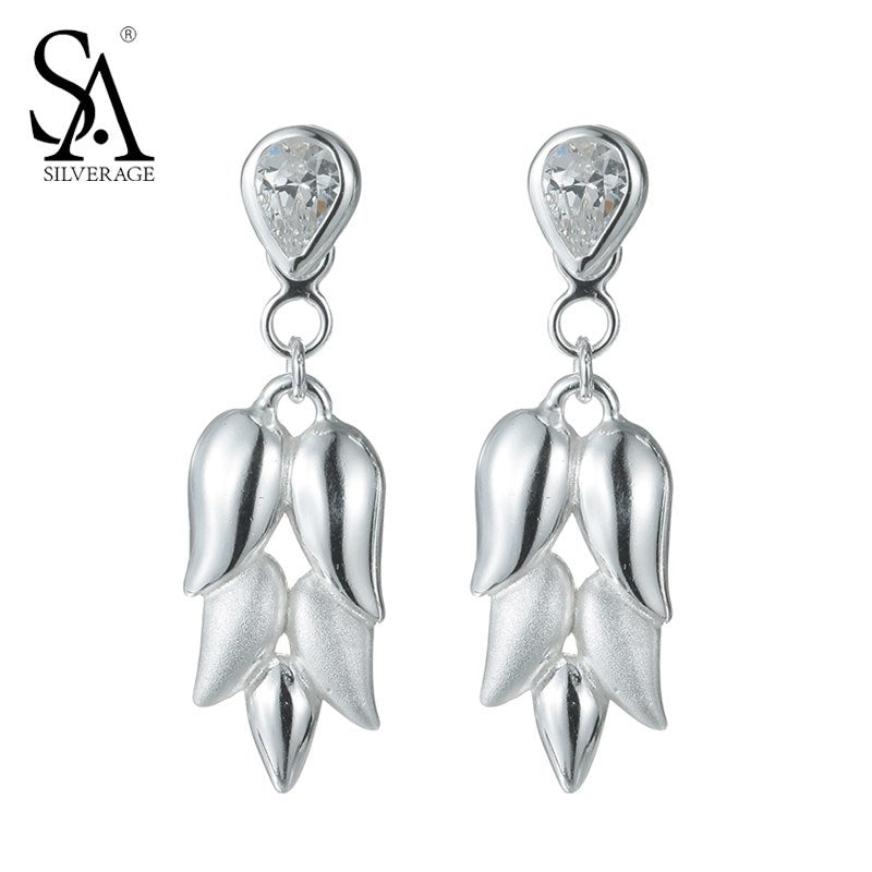 Real 100% Sterling Silver 925 Tassel Fringe Wheat Stud Earring Women Luxury Fashion Silver Breand Fine Jewelry