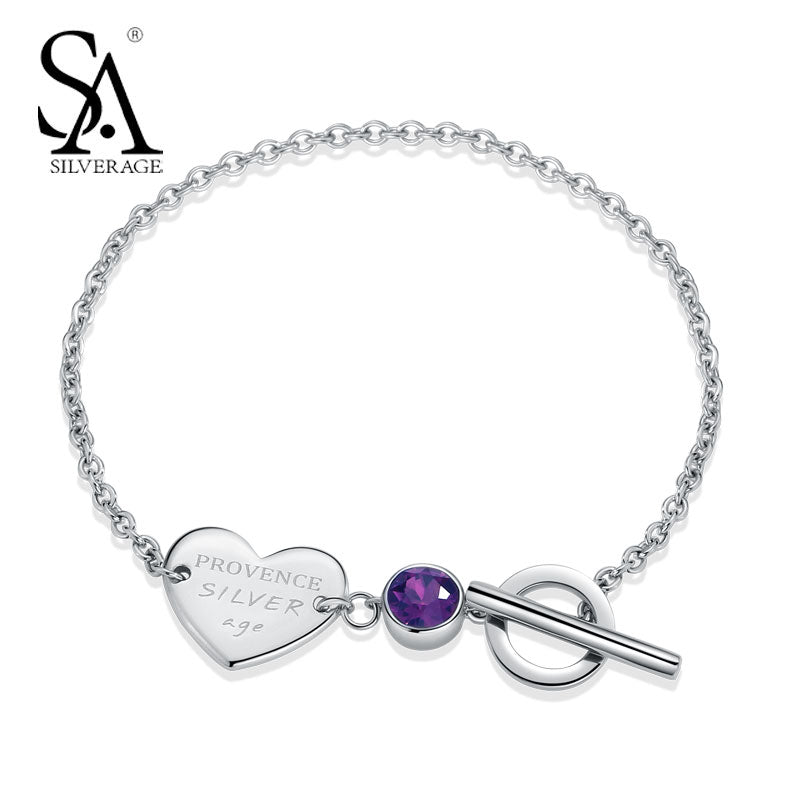 Real 925 Sterling Silver Bracelet Heart Charm Bracelet&Bangle S925 Fine Jewelry Women Valentine Gift Accessory