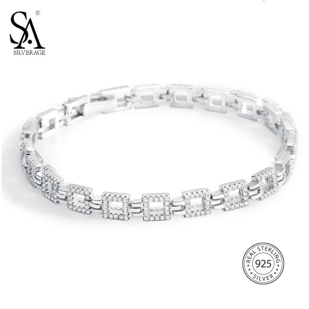 Real 925 Sterling Silver Chain Bracelet for Women Fine Jewelry Romantic Female Wedding Crystal Bracelets
