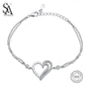 Real 925 Sterling Silver Chain Bracelet for Women Fine Jewelry Romantic Heart Female Wedding Crystal Bracelets
