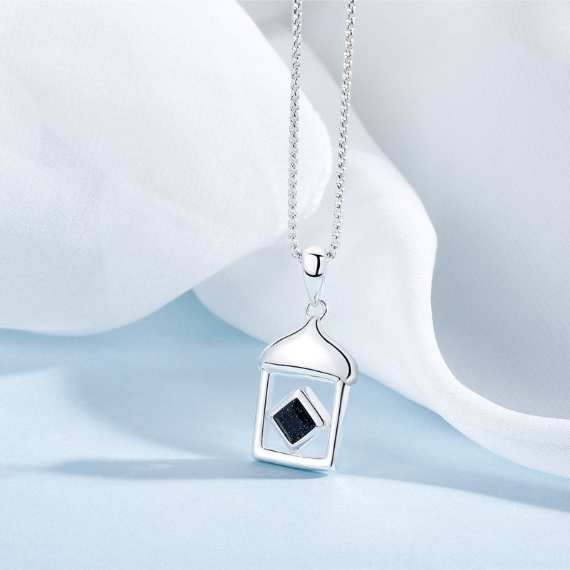 Real 925 Sterling Silver Chain necklace Blue Stone geometric best friends necklace collier femme collier ras du cou