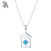 Real 925 Sterling Silver Chain necklace Blue Stone geometric best friends necklace collier femme collier ras du cou