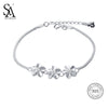 Real 925 Sterling Silver Flowers Chain Link Bracelet for Women Fine Jewelry 925 Silver Charm Bracelets Bangles