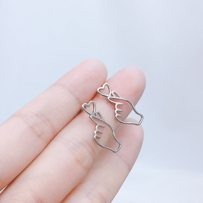 Real 925 Sterling Silver Heart Stud Earrings 925 Hand Silver Womens Fashion Earrings Gold/Silver Color Earrings