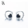 Real 925 Sterling Silver Love Heart Shape Stud Earrings for Women Crystal Sand Cat's Eye Fine Anniversary Jewelry