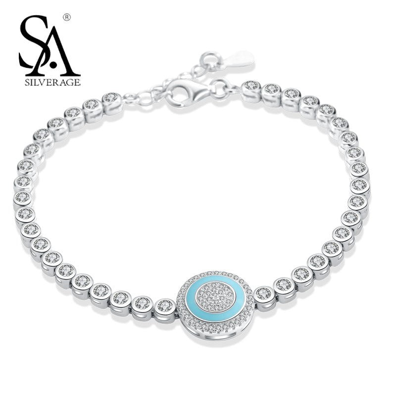 Real 925 Sterling Silver Round Charms Bracelets & Bangles for Women Office Lady S925 Fine Jewelry Gift Accessories