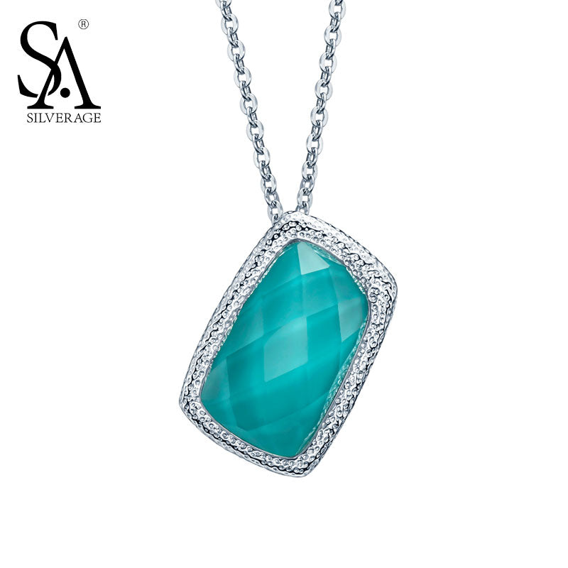 Real 925 Sterling Silver Turquoise Necklaces Pendant for Women Classic Personality Design Gemstone Fine Jewelry