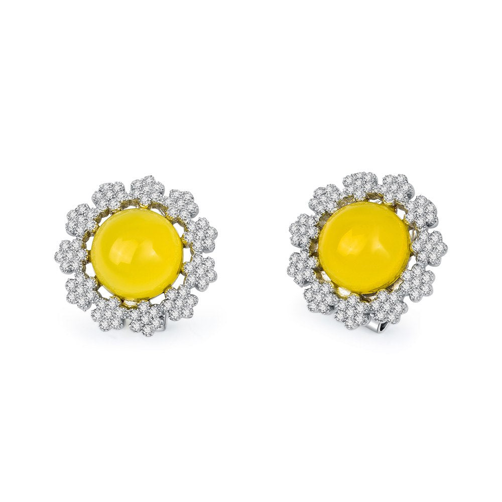 Real 925 Sterling Silver Vintage Stud Earrings for Women Fine Jewelry Yellow Natural Chalcedony 2020 New Arrival