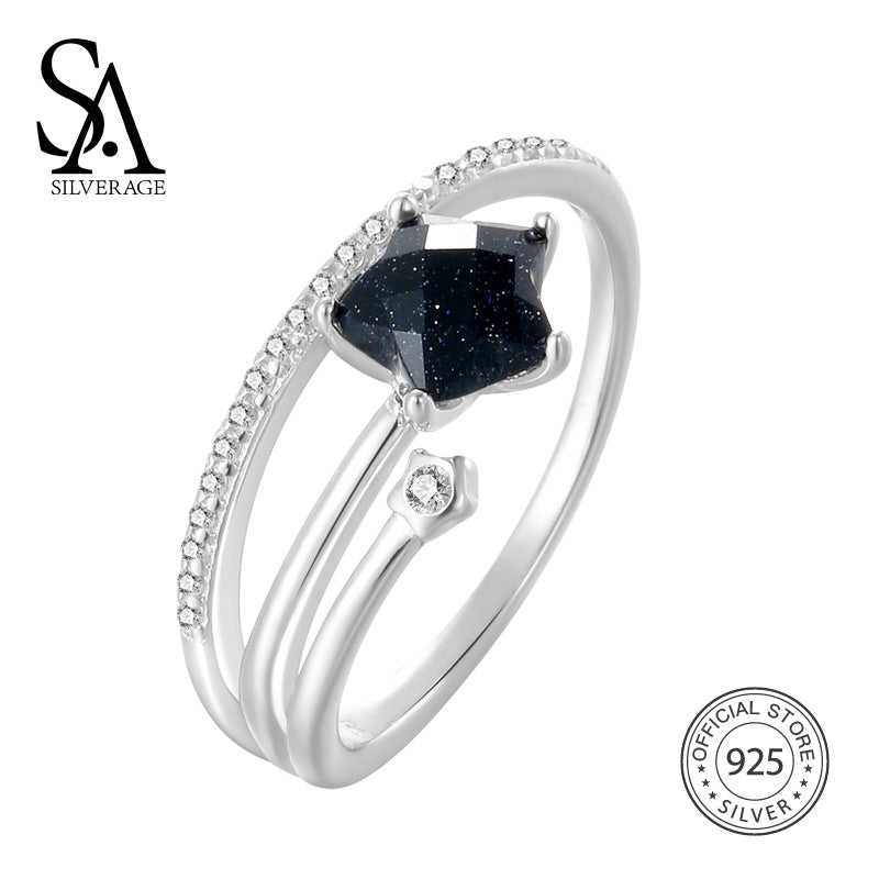 Real 925 Sterling Silver Wedding Rings Black Gemstone Engagement Ring For Woman Silver 925 Jewelry Bridal Sets