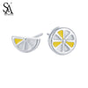 Silver 925 Earing Lemon Studs Earrings Brincos Real Sterling Silver Jewelry For Women Girl Gift Accessories