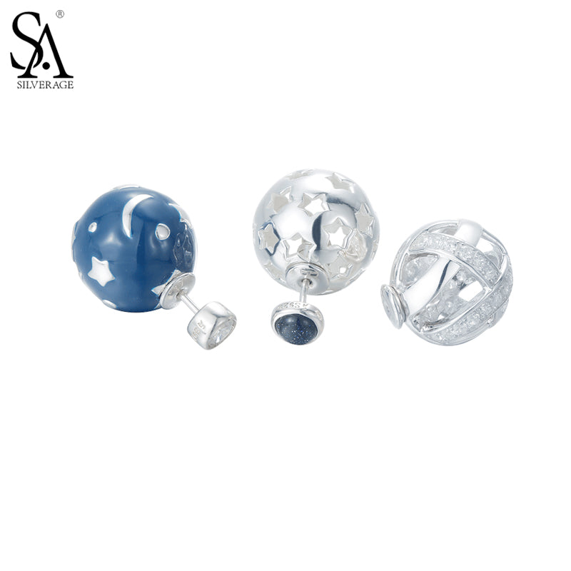 Silver Ball Earring Hollow Stud Earrings For Female Real Pure 925 Sterling Silver Jewelry Women Accessory