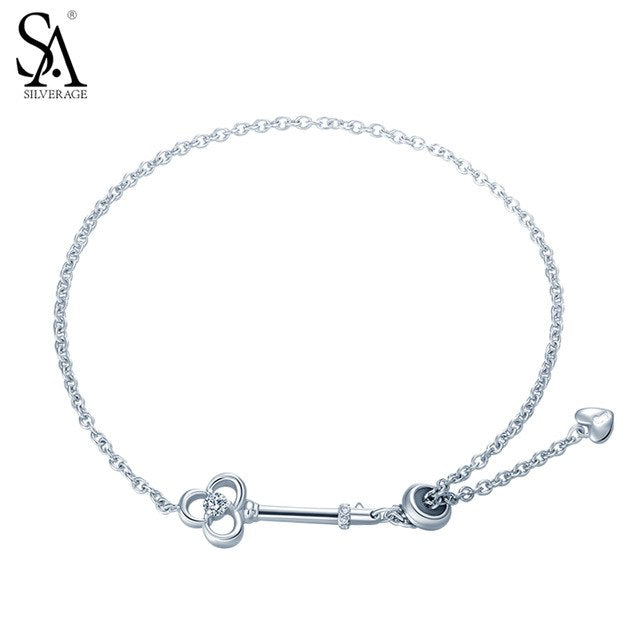 Silver Bracelet 925 Fashion Key Design Chain Bracelet For Women Pure Silver Jewelry Girl Gift