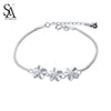 Silver Bracelet 925 Flower Chain Link Bracelets With Two Layer Sterling Silver Jewelry For Women Party Gift