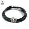 Silver Bracelet 925 Two Layer Leather Rope Real Silver Jewelry Bracelet For Women 2020 Accessory