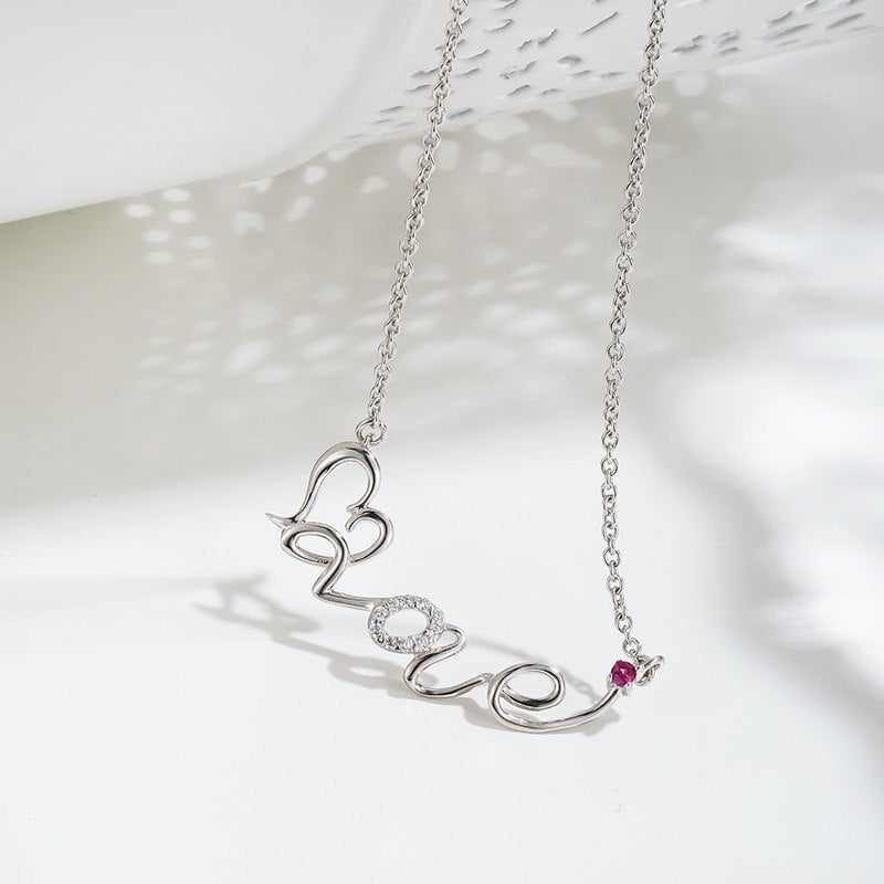 Silver Chain Necklace Love Letter Pendant Real Pure 925 Sterling Silver Necklace Women Wedding Gift