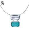 Silver Collier Argent Choker Neckalce Square Turquoise Pendant Genuine 925 Sterling Silver Jewelry Women Accessory