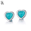 Silver Earings 925 Studs Turquoise Stone Heart For Women Silver Fine Jewelry Earrings 2020 Girl Gift