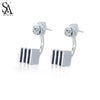 Silver Earings 925 Women Stripe Cube Stud Earrings With CZ Pure Silver Jewelry For Women Gift