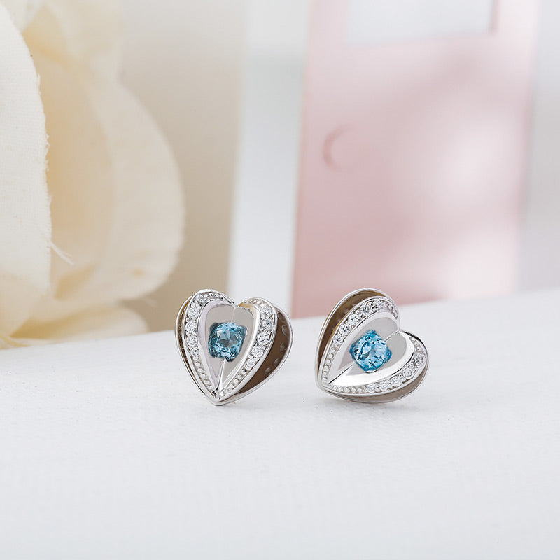 Silver Earings 925 Women Topaz Heart Stud Earrings For Female Silver Jewelry Women Best Gift