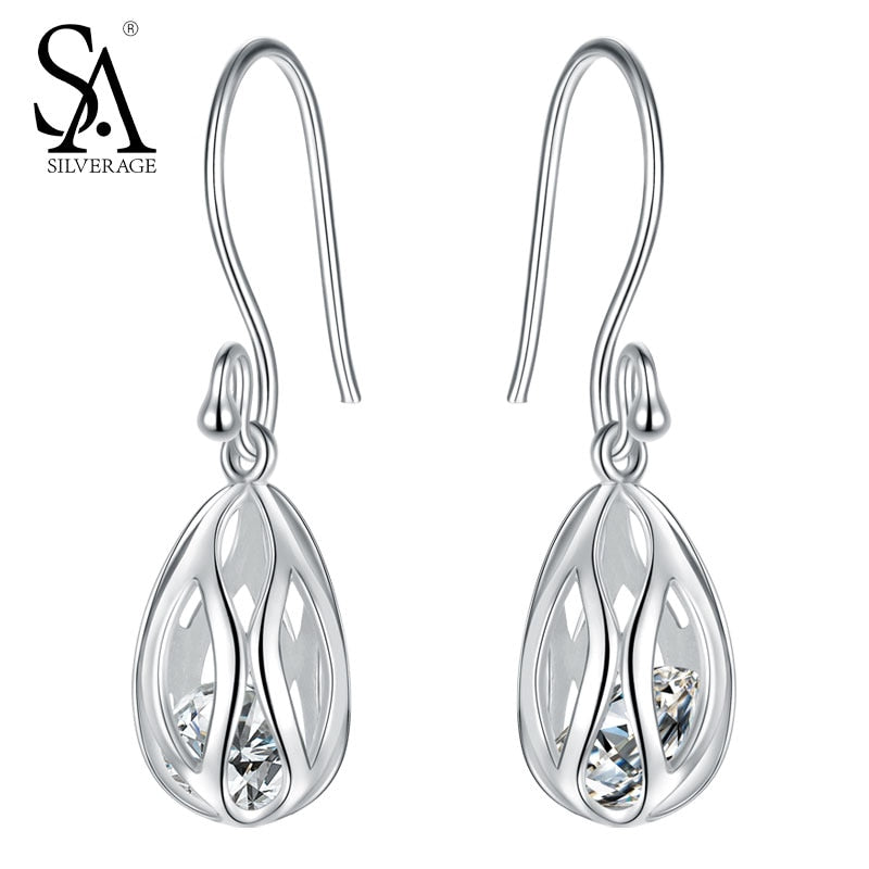 Silver Earrings For Women Hollow Ball Drop Earrings Real Pure 925 Sterling Silver Dangle Earrings 2020 Wedding Gift