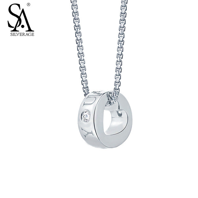 Silver Necklace Heart Circle Love Pendant For Women Genuine 925 Sterling Silver Necklace Fine Jewelry