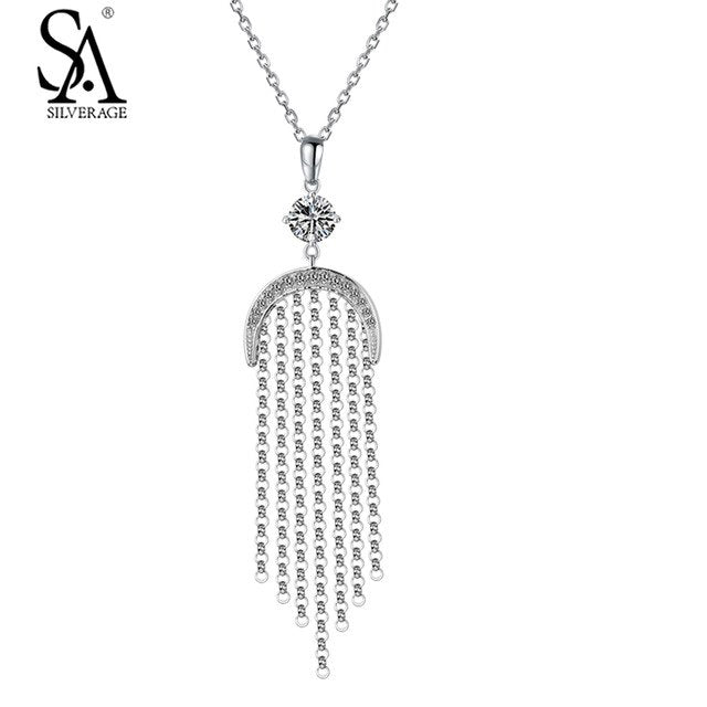 Silver Necklace Tassle Pendant With Cz 925 Silver Chain Necklace For Women 2020 Accessory