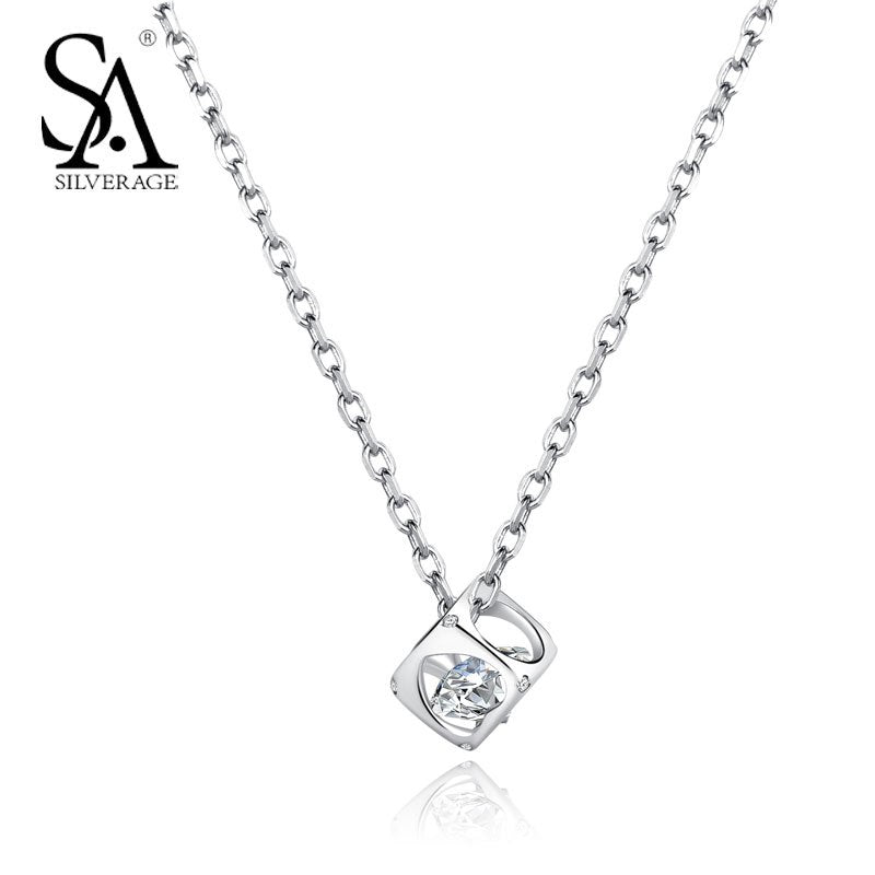 Silver Pendant Cube 925 Sterling Silver Jewelry Hollow Heart With CZ Women Necklaces & Pendants Jewelry Party Gift