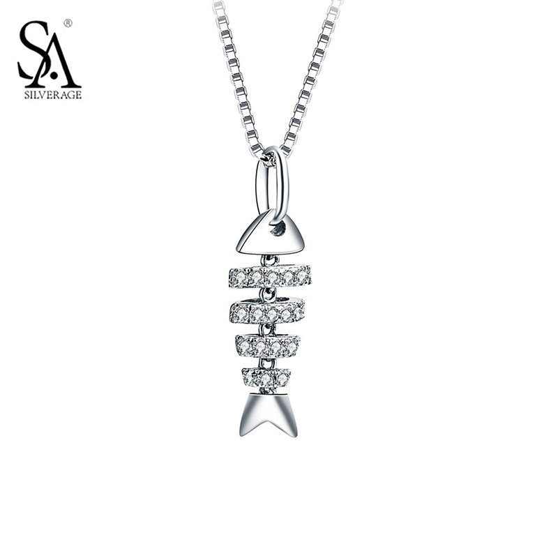 Silver Pendant Fishbone Necklace 925 Sterling Silver Women Chain Necklaces & Pendants Pure Silver Jewelry Gift