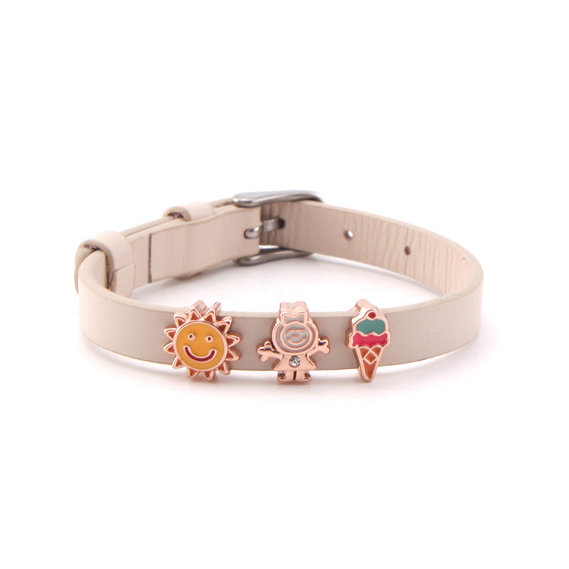 New Collection 8mm Lovely Leather Bracelet Sets with Ice Cream Watermelon Sun for Kid's Girls Teen's High Quality