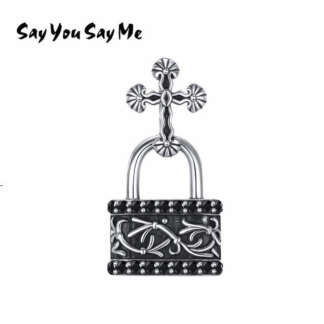 925 Sterling Silver Cross Flower Vintage Lock Pendants for Women Necklace Valentine' D Love Gifts Dropshipping