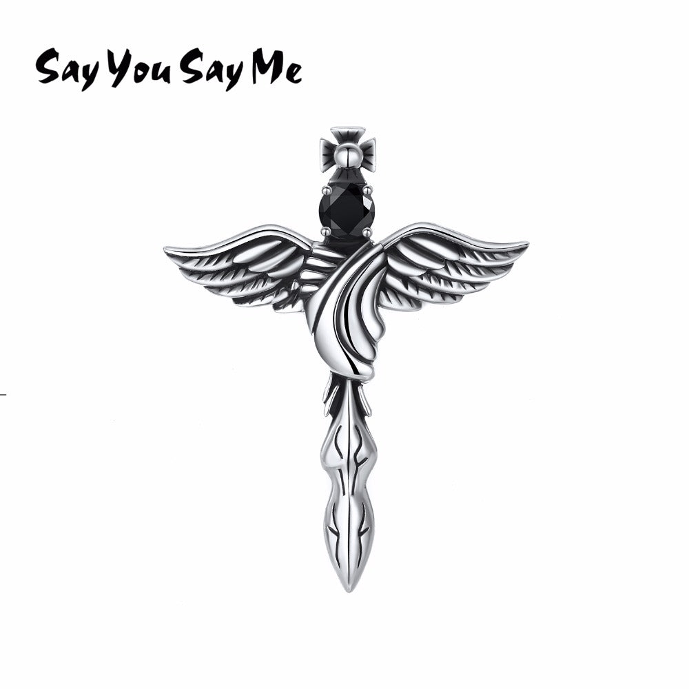 925 Sterling Silver Cross Pendants Necklace for Women Bohemian Angel Wings Cross Rope Chains Dropshipping